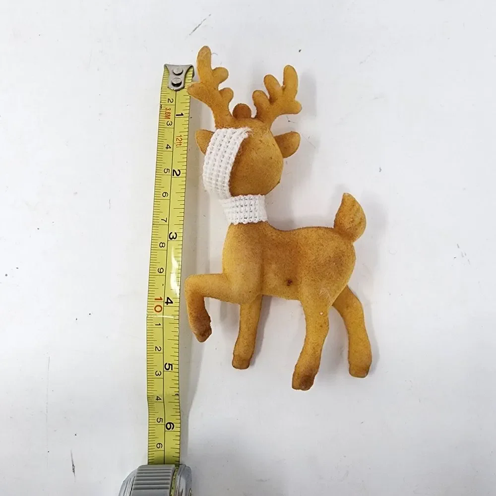 Vintage Flocked Reindeer Christmas Ornament Figurine Holiday Decor White Scarf‎